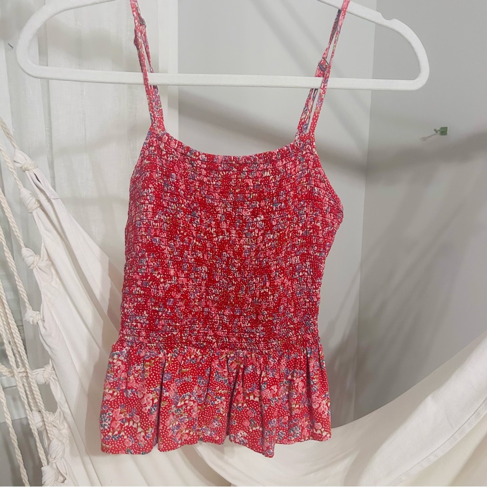Angie Red Floral Smocked Top
